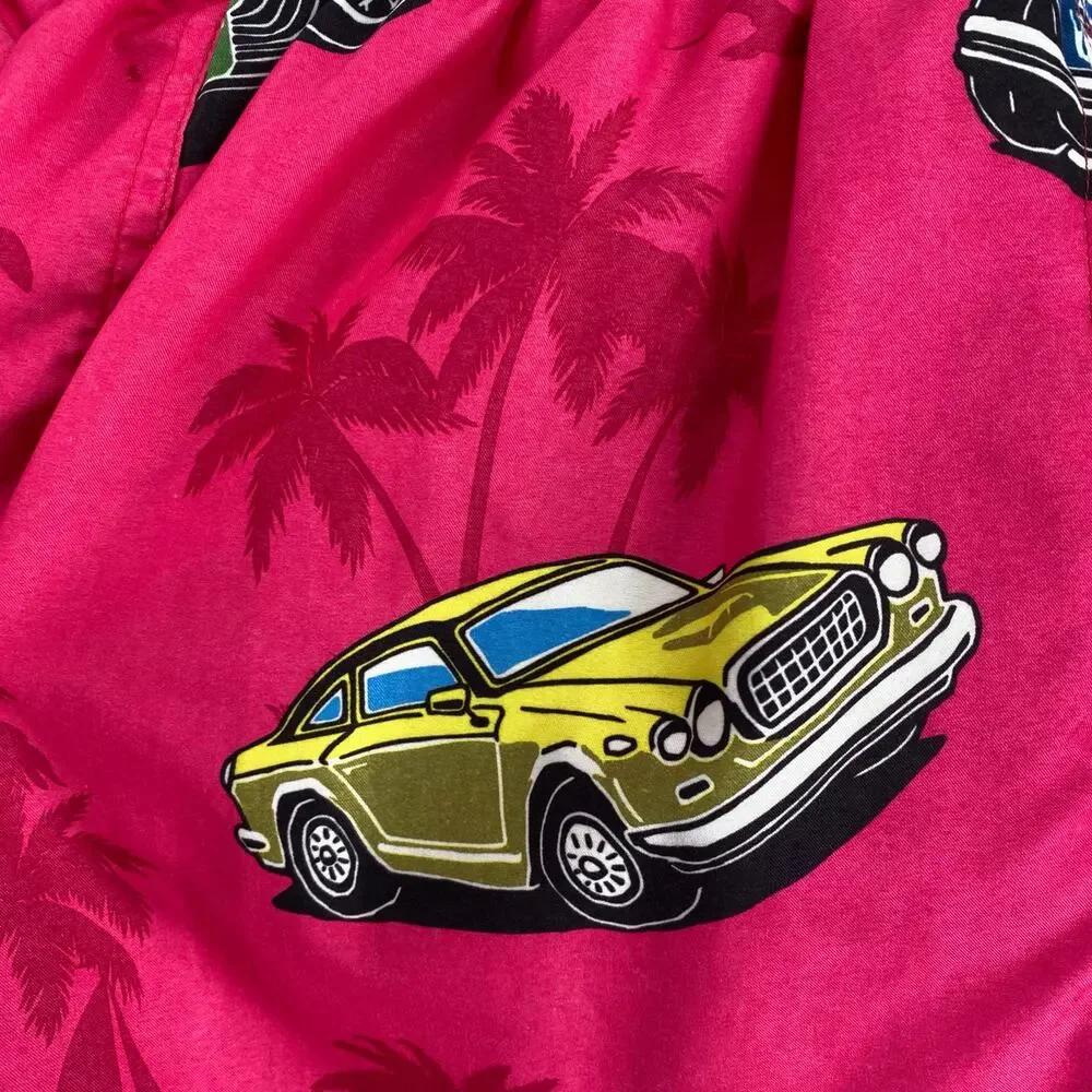 Uzzi Active Wear Shorts Mens‎ M Pink Graphic Swim Surf Beach Festival Cars Palm